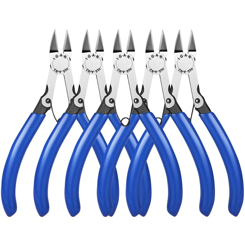 IGAN-330 Wire Flush Cutters (Pack of 5)  Precision Electronic Model Sprue Wire Clippers Cutter  Blue - Image 1